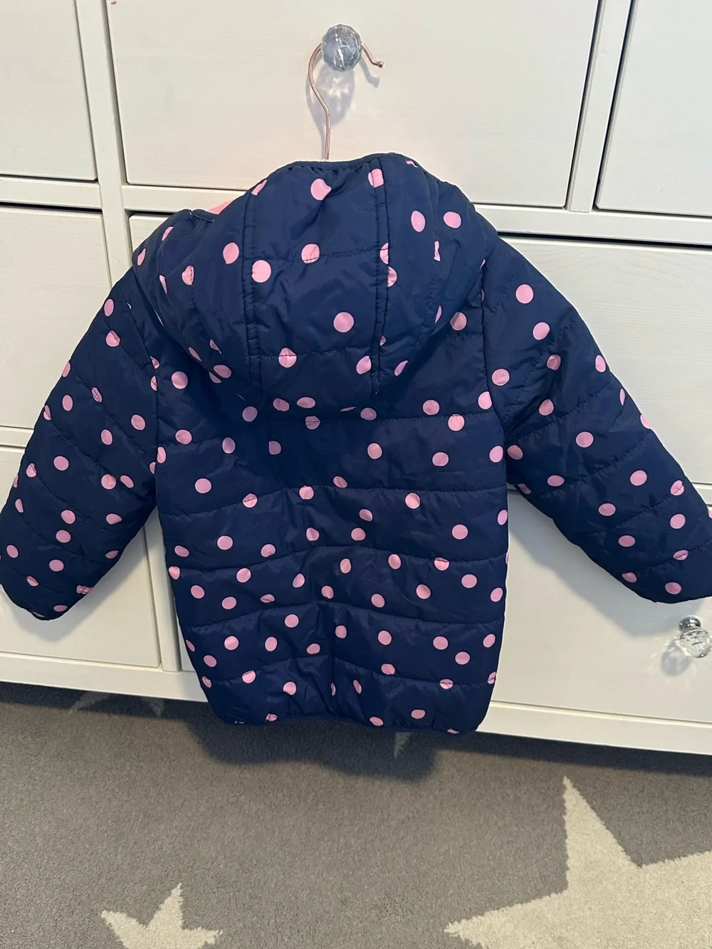 Carter's Navy Blue Puffer Jacket with Pink Polka Dots